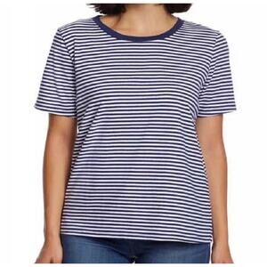 Ella Moss Navy White Striped Cotton Tee Size L